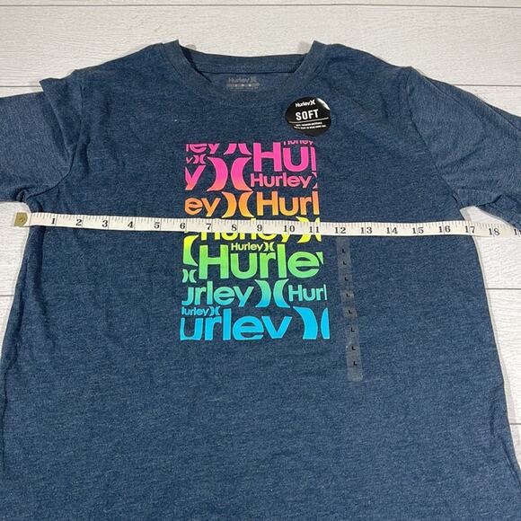 Hurley Heathered Blue Tee with Neon Rainbow Logo Large - Picture 4 of 8